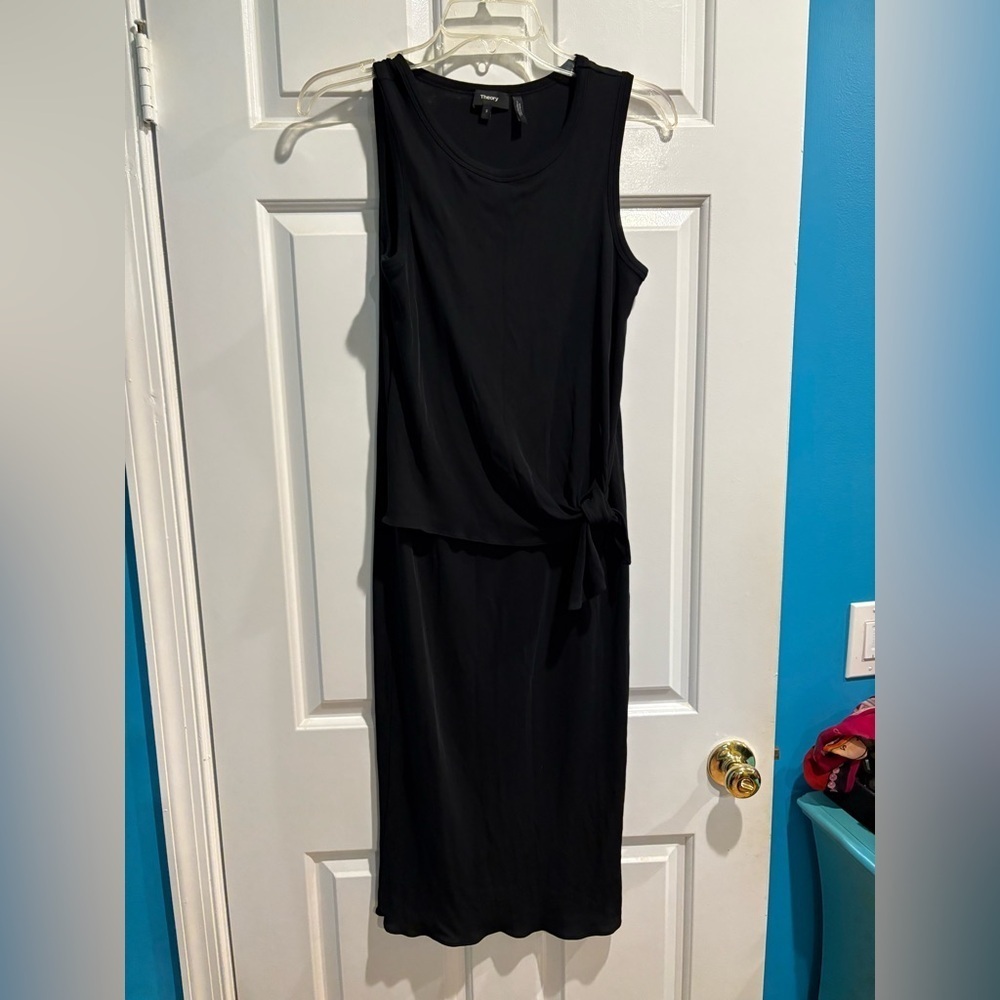 Theory Dorotea knit side tie column tank dress sz S black midi - Picture 3 of 7